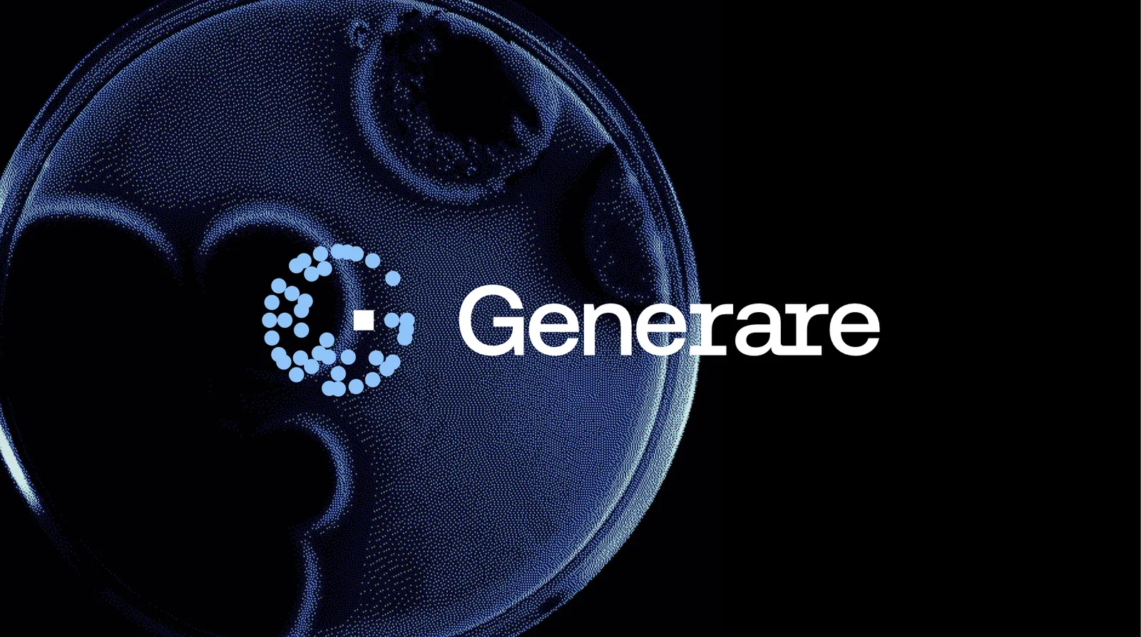 The Generare logo over a petri dish rendered in pixels